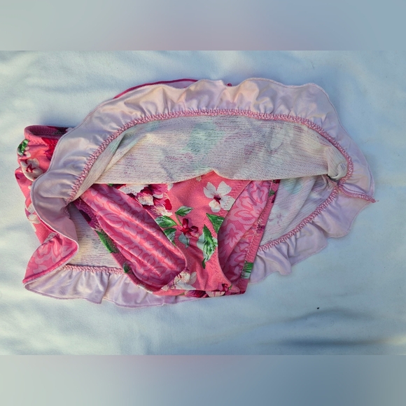 Betsey Johnson Pink Floral Bikini Bottom Swim Skirt Small Elastic - Picture 4 of 10